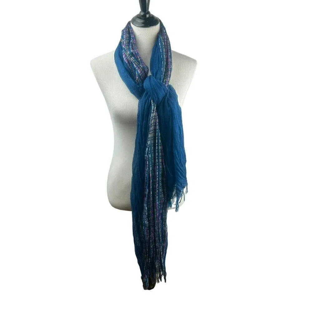 Navy Blue Scarf Wrap Women One Size Gauzy Woven Lightweight Fringe Pink Yellow